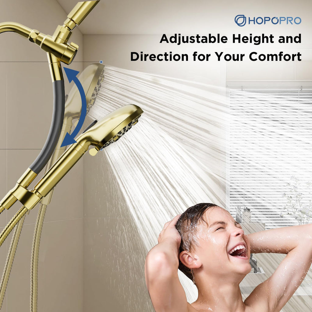 21-Setting Dual Filtered Handheld Shower Heads Combo, Modern Gold