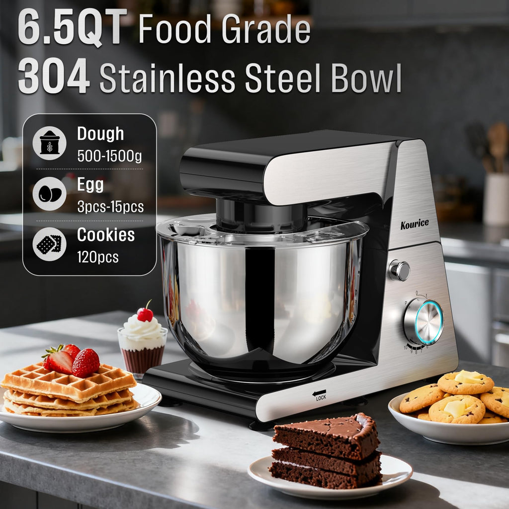 6.5QT Tilt-Head Stand Mixer, Heavy Duty Pro 10-Speed Electric Mixer, Stainless Steel Cladding & Bowl with Dough Hook