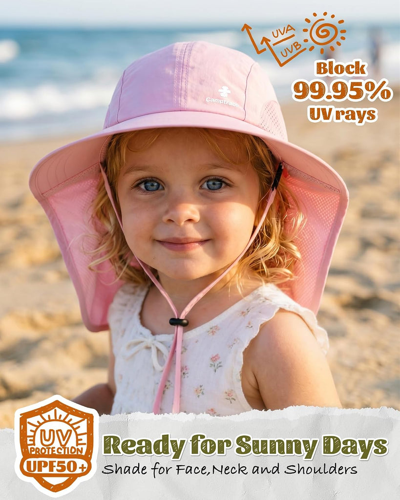 Toddler Kids Sun Hat UPF 50+ with Neck Flap Ponytail Hole