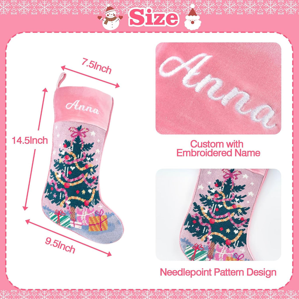 Needlepoint Christmas Stockings Personalized Snowman Santa Nutcracker Christmas Tree Embroidered Family Stockings