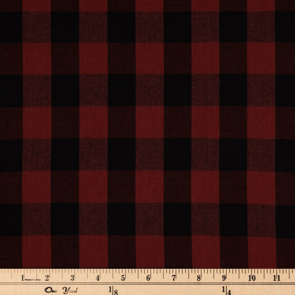 Red & Black Homespun Buffalo Check Cotton Fabric, 2 Yards