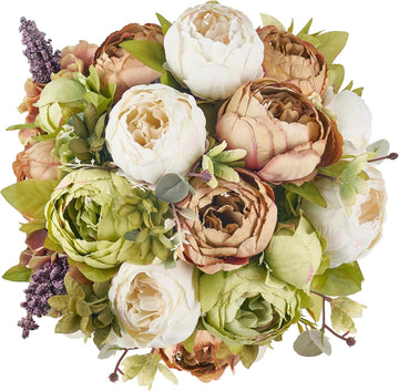 Peonies Artificial Flowers, 13 Stems Faux Peonies Real Touch 2 Pack - Set of 2