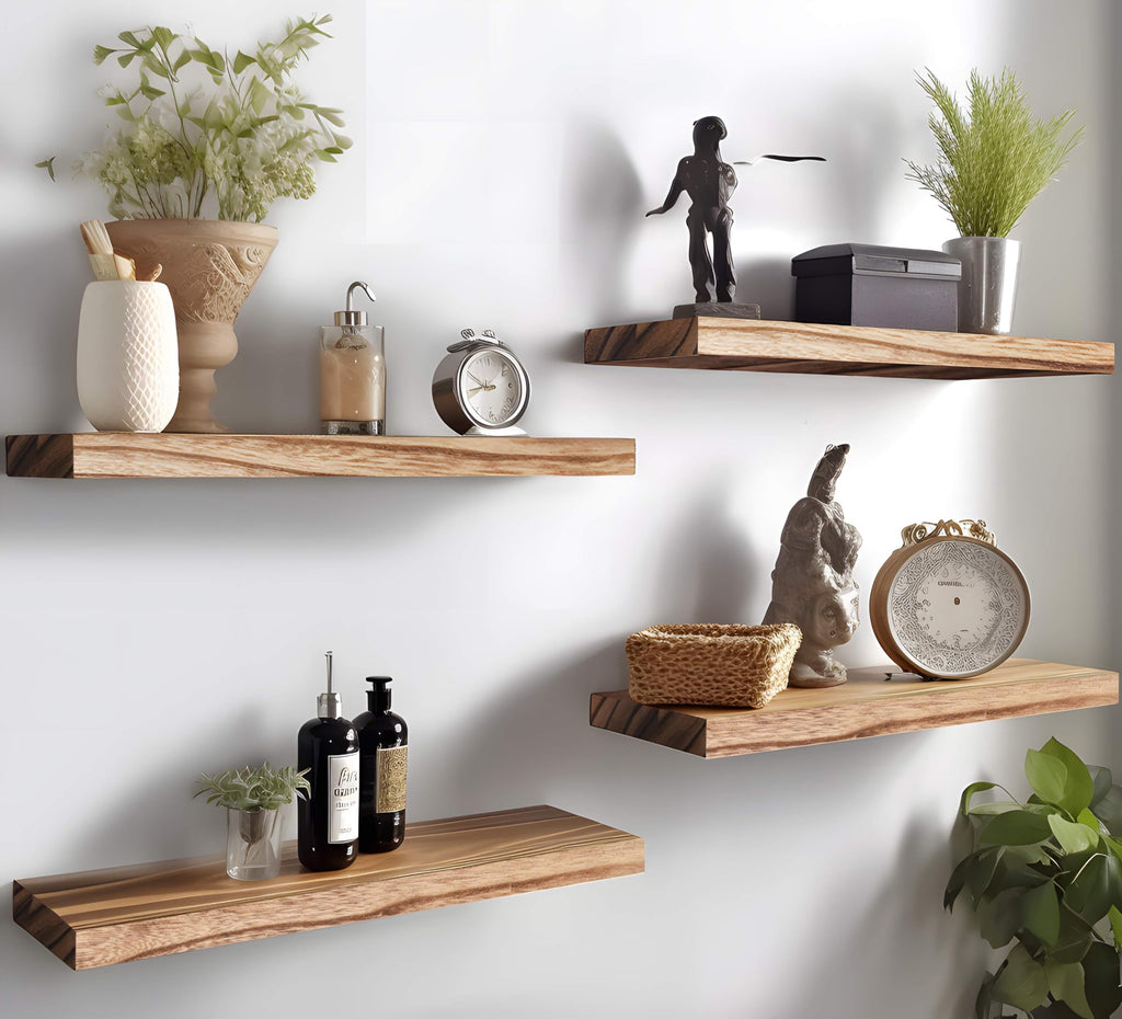 Wood Floating Shelves for Wall, Wooden Wall Shelves, Set of 6 Light Brown 17 Inch