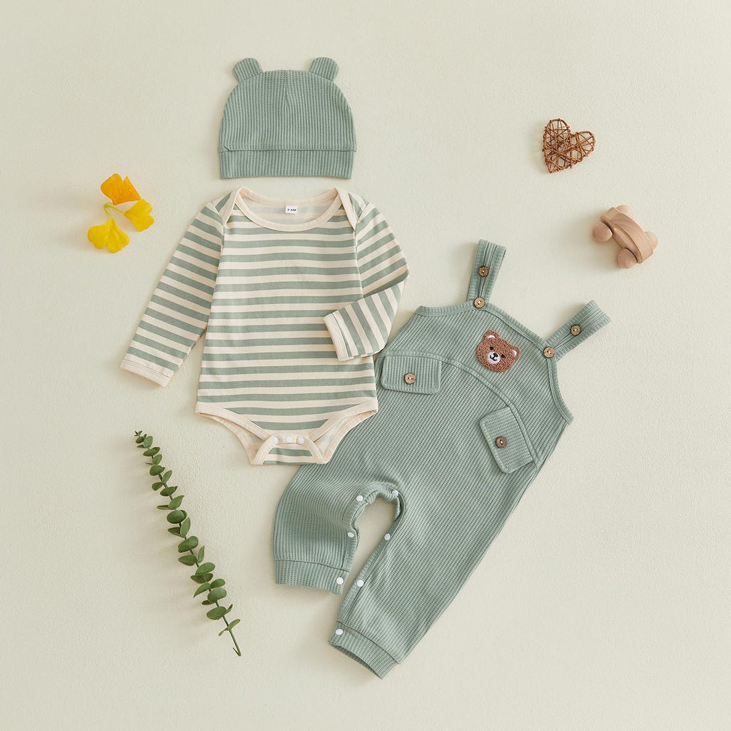 Newborn Infant Baby Boy Fall Outfits Striped Romper Overall Pants Set