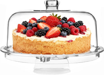 12inch Cake Stand with Acrylic Lid, 6-in-1 Multifuntional Serving Platter with Dome Cover, Cake Display Stand