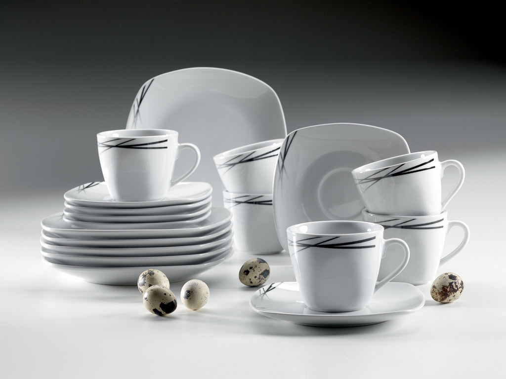 Linea Nera Series, Dinnerware Set with 62-Pieces, Porcelain Tableware for 6