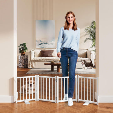 Short Dog Gate Indoor, 16" High Freestanding Small Dog Door Gates with Support Feet, Expands Up to 48'' Wide Foldable