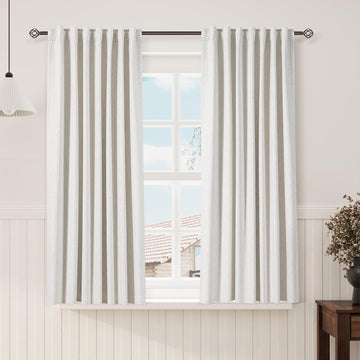 100% Blackout Linen 80 Inch Curtains Living Room Back Tab Cream Black Out Curtain Luxury Thermal Insulated Boho - Set of 2