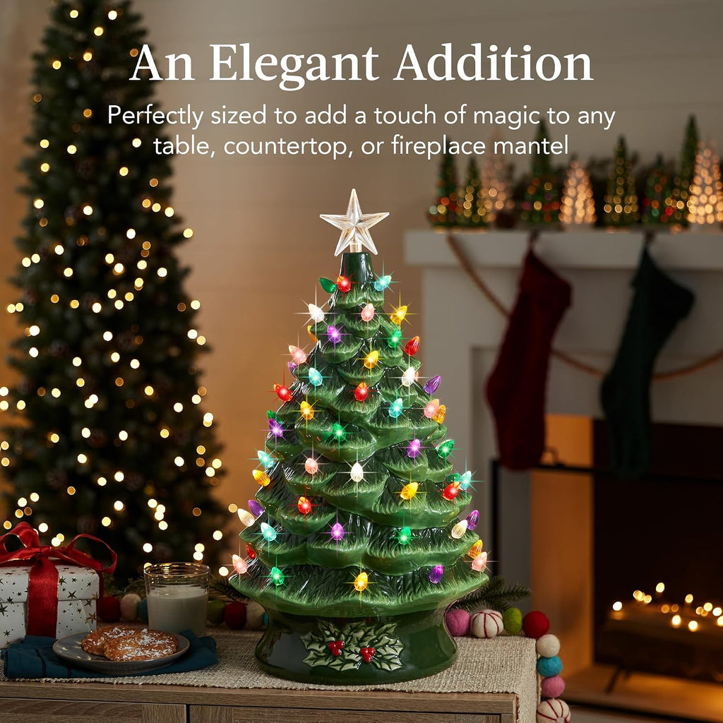 Choice Product 24in Extra Large Ceramic Christmas Tree, Pre-Lit Hand-Painted Tabletop XL Indoor Holiday Tree, 74