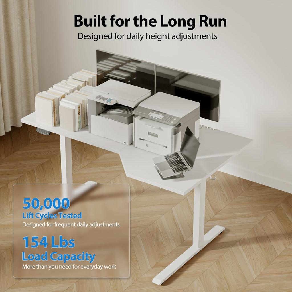 55 x 32 Inch Corner L Shaped Electric Standing Desk, White