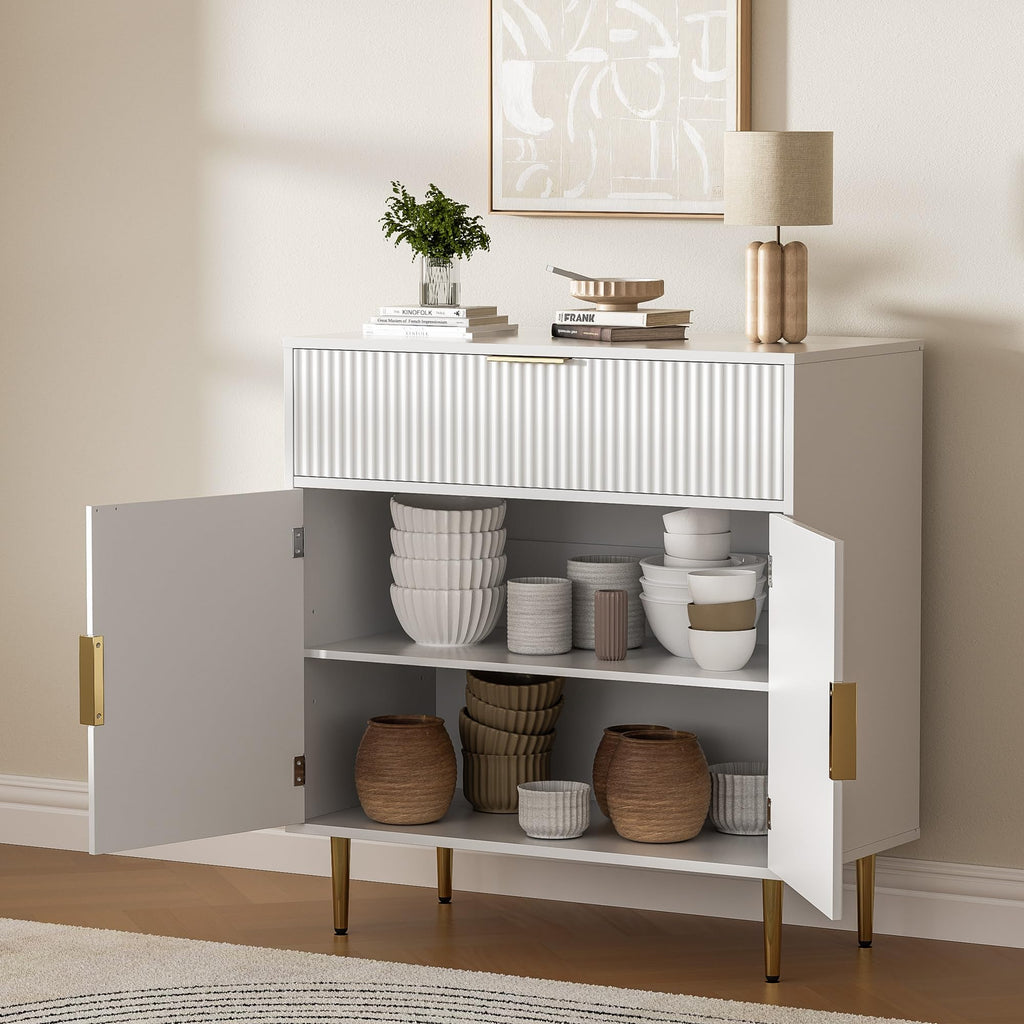 Sideboard Buffet Cabinet with 2 Doors and Large Drawer, White