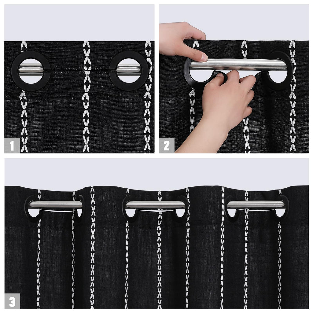 No Hook Boho Farmhouse Linen Black 72x74