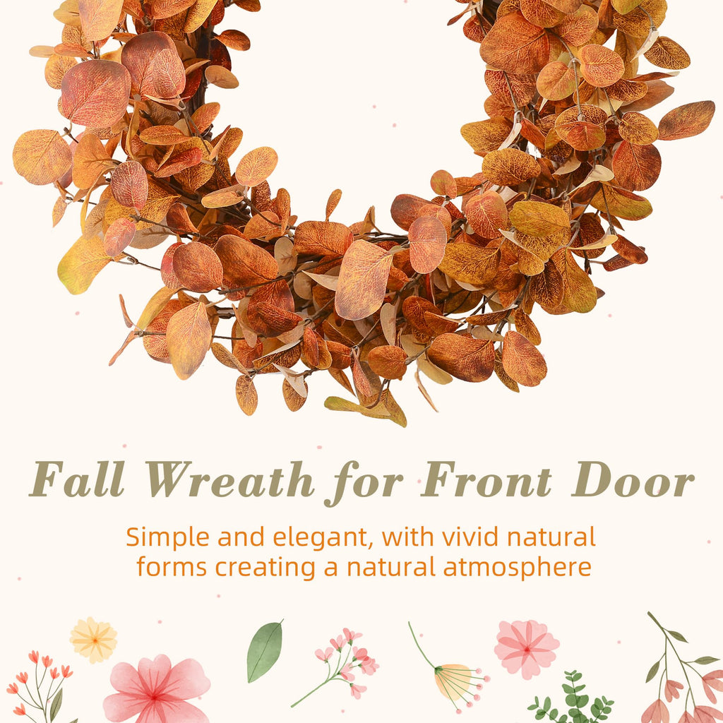 20" Fall Wreath for Front Door, Golden Eucalyptus Leaves