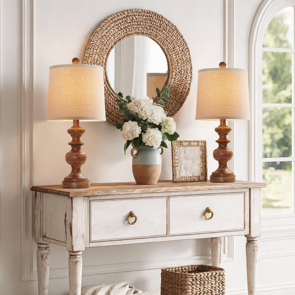 Farmhouse Table Lamp Set of 2, Rustic Table Lamps Bedroom, 22" Mid Century Modern Desk Lamp Bedside Nightstand Lamps