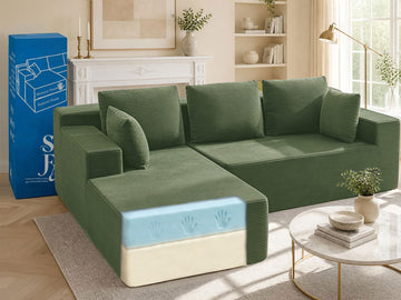 98" Cloud Sectional Boneless Couches, Modular L Shaped Corduroy Sofa with Left Facing Chaise, Dual-Layer