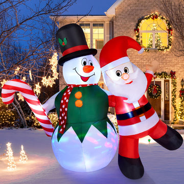 Christmas Inflatable, 6FT Inflatable Snowman and Santa Claus with Built-in LED Lights, Outdoor Christmas Decorations