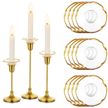 Glass Bobeches for Candlestick, 12Pcs Gold Candles Drip Protectors