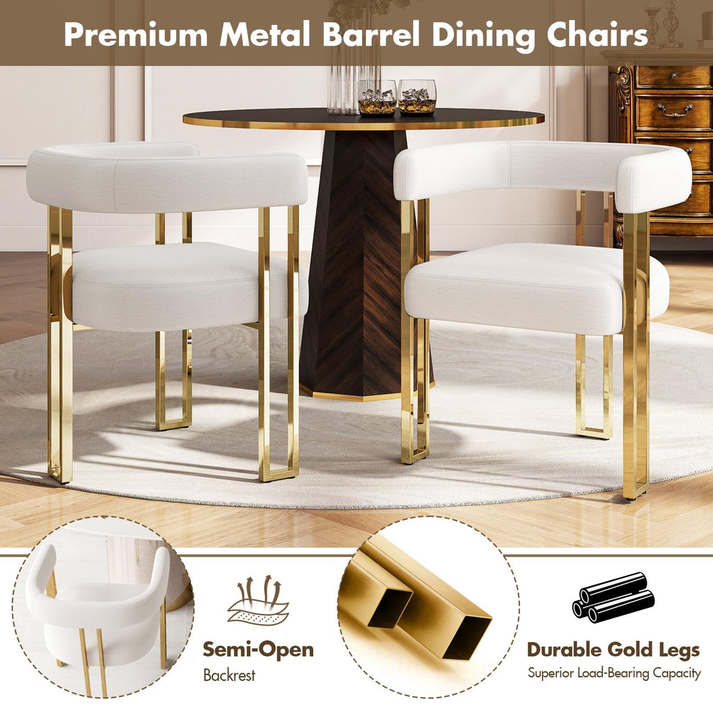 Set of 4 Modern Beige Velvet Dining Chairs with Gold Chrome Legs