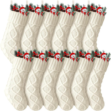 Christmas Stockings Knit, Coarse Knit, Beige - Set of 12