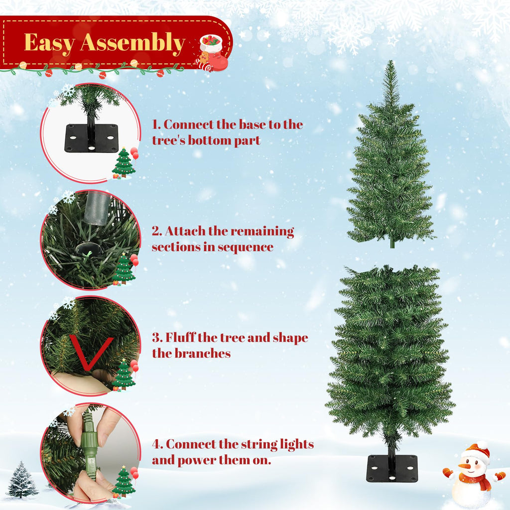 4FT Prelit Pencil Christmas Tree, Skinny Foldable Christmas Tree