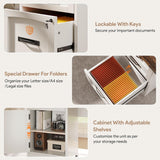 Farmhouse Executive Desk with Drawers, 55" Home Office Desks with Fast Charging Station, Lockable File Cabinet