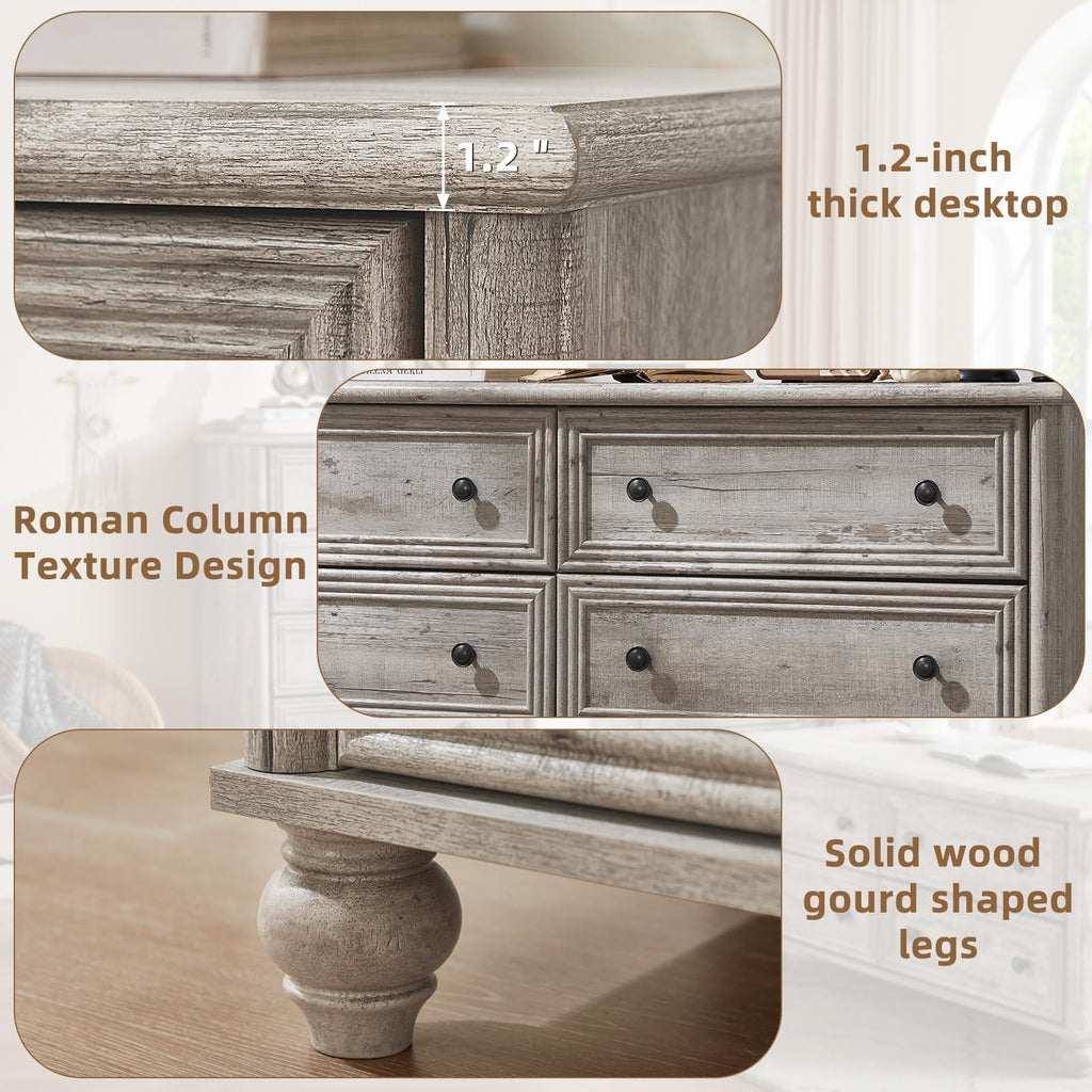 54" Dresser, Farmhouse 6 Drawers Dressers with Gourd Legs