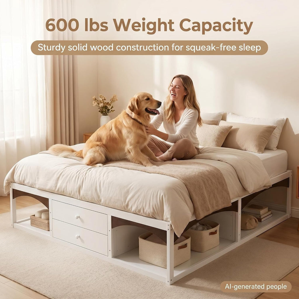 22" H Japanese Wooden Bed Frame with 6-Storage Drawers