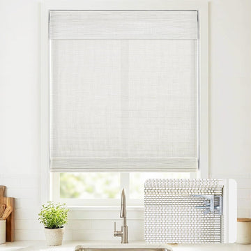 No Drill Cordless Bamboo Roman Shades, 33.5×64 in, Off White | Natural material, Light Filtering, Easy Install