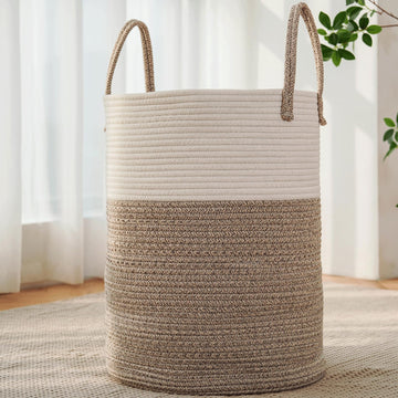 80L Cotton Rope Laundry Basket Hamper, Brown