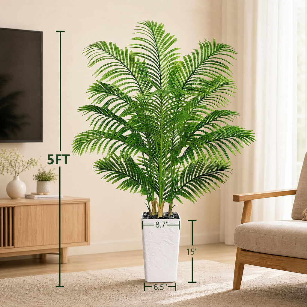 5FT Artificial Palm Tree, Realistic Areca Palm with White Planter