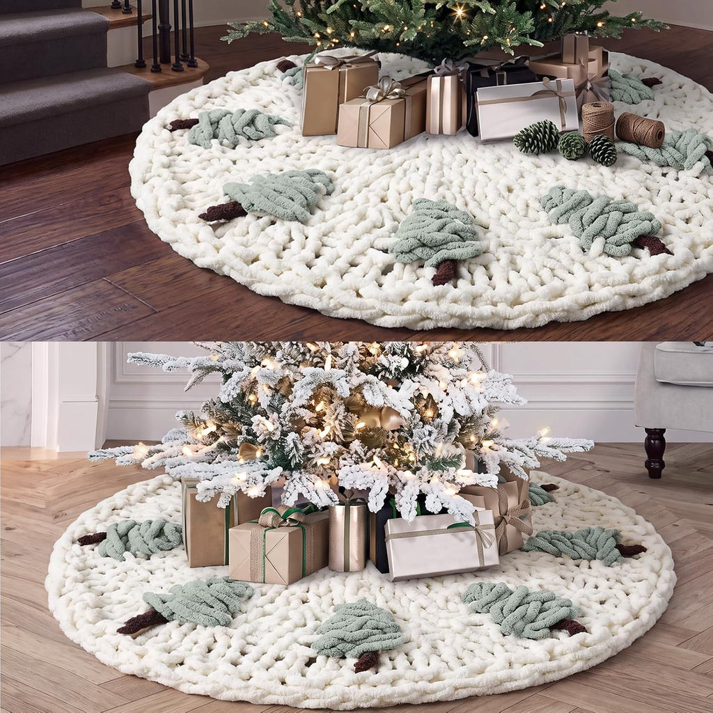 48'' Chunky Knit Christmas Tree Skirt Beige Xmas Trees Skirt