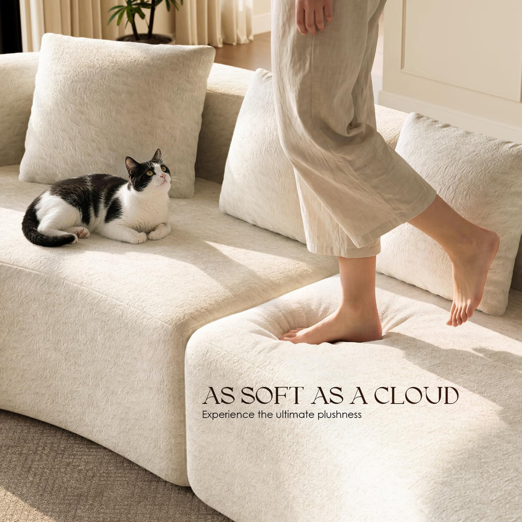 110 Boneless Sectional Couch Modern Curved Cream White