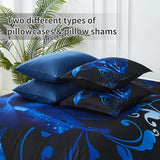 Xruibed Blue Comforter Set Queen 7 Piece Bed in a Bag Blue Rose Comforter with Sheet Set Soft Micorfiber Reversible