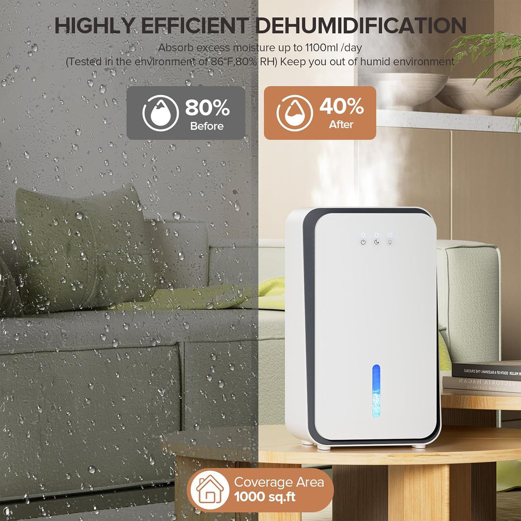 Dehumidifier for Home, Quiet Portable Dehumidifier with Auto Shut Off, 7-Color LED Light for Basement, Bedroom
