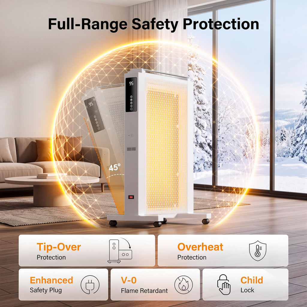 35" Space Heaters for Indoor Use, 1500w Electric Mica Heater, 3 Sides Heating, 12H Timer, Remote, 3 Modes, Safety