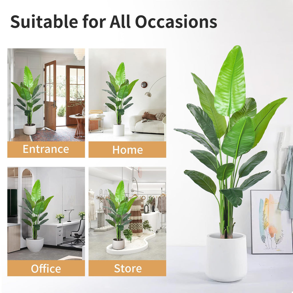 6FT Artificial Bird of Paradise Plant, Faux Palm Tree Potted Plant with Real Touch Leaves, Fake Trees Living Room