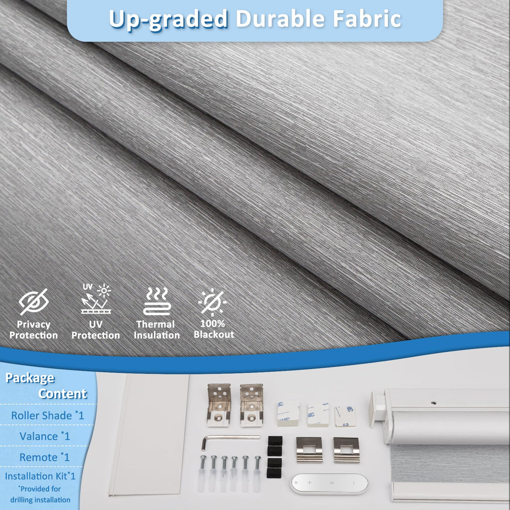 No-Drill Motorized Window Blinds with Remote, Grey, "