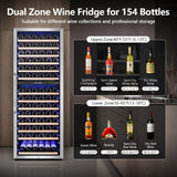 Wine Fridge Freestanding Dual Temperature Zone, Wine Cooler Refrigerator for 154