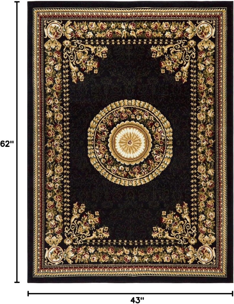 Dynamix Optimum Athens Area Rug, Updated Oriental Medallion, Black/Beige
