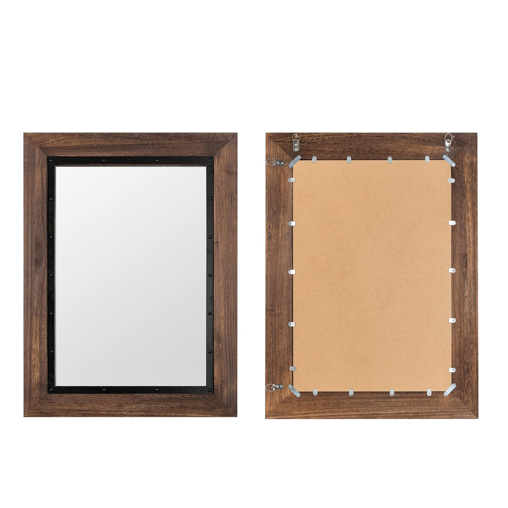 Rustic Wooden Framed Wall Mirror, 40"x26", Natural Wood and Iron Bathroom Vanity Mirror for Farmhouse Decor, Vertical