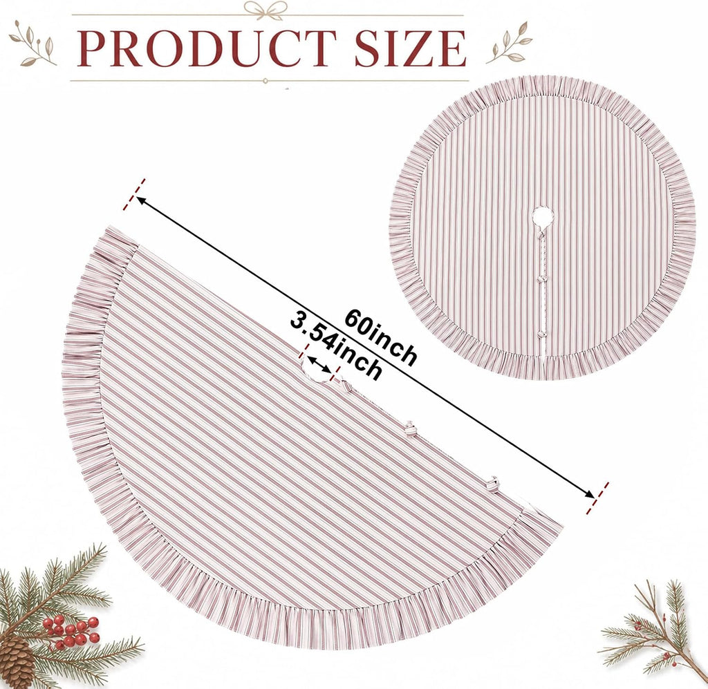 60 Inch Vintage Christmas Tree Skirt Red White Striped