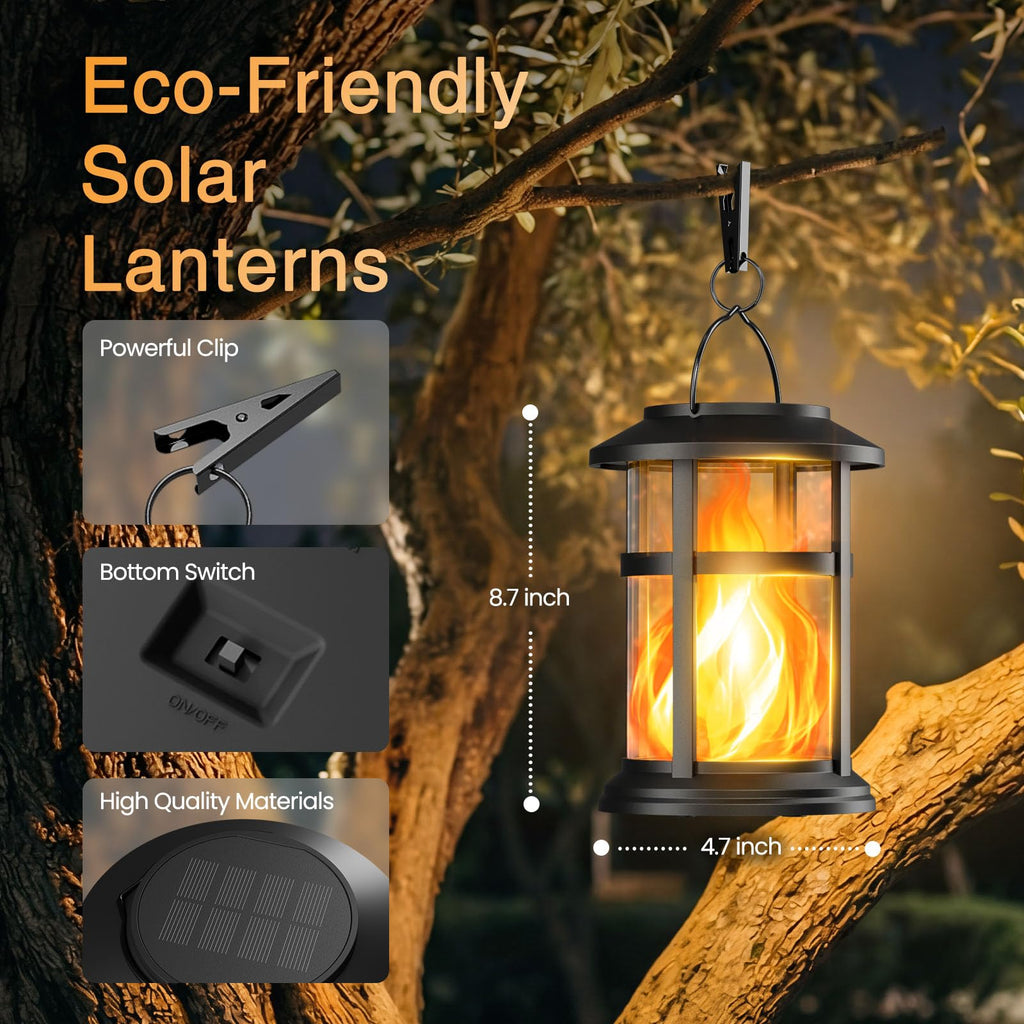 Solar Lanterns Outdoor Waterproof with Flickering Flame, 4 Pack