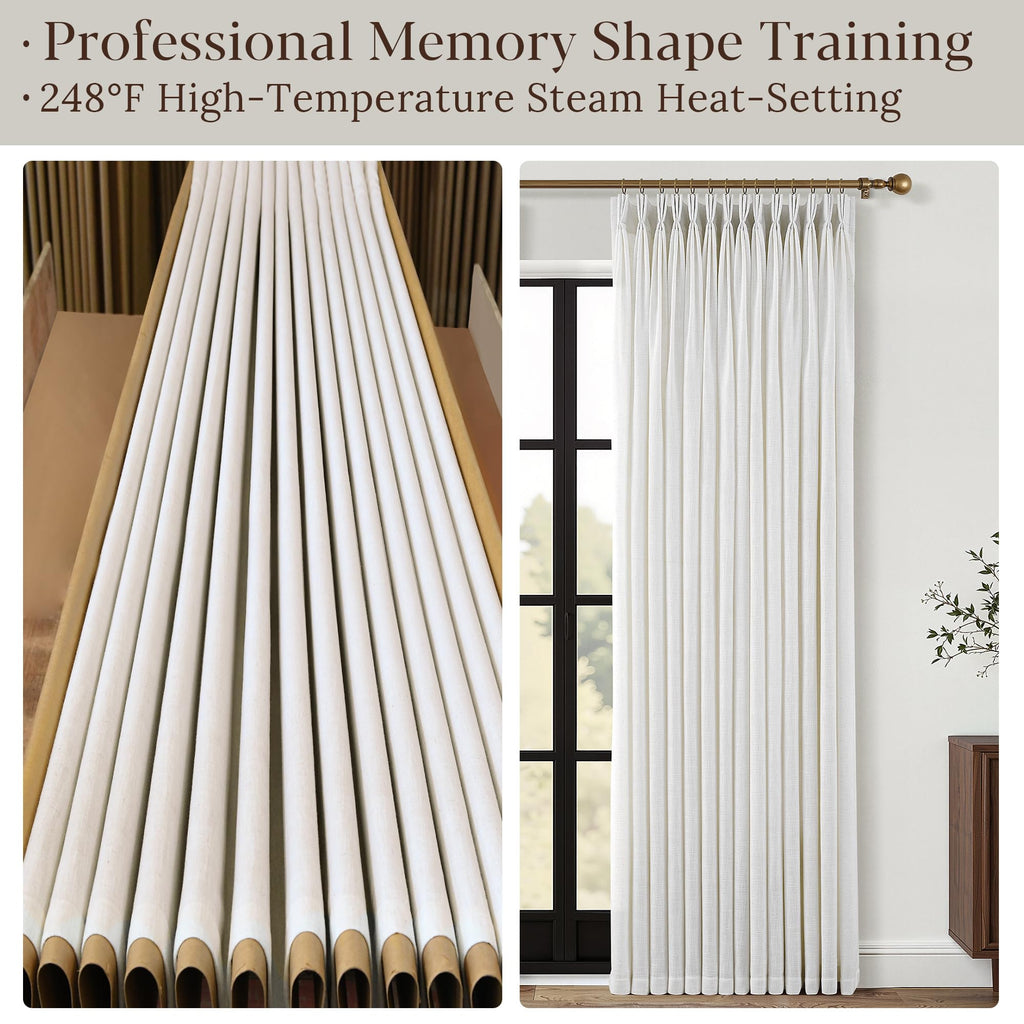 80 Inch Extra Wide Pinch Pleated Linen Curtains 105 Inch Length Bedroom Natural Cream Beige Privacy Drapes Light