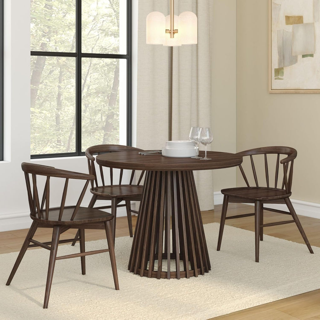 Round Dining Table, 38", Wooden, Pedestal, Minimalist Kitchen Table for 4 for Dining Room, Walnut