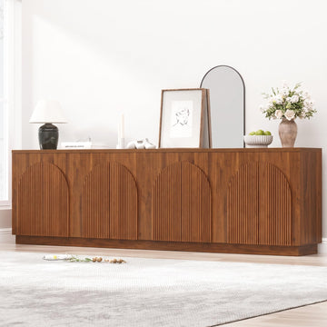 110" Fluted Sideboard Buffet Cabinet with Storage, Credenza, Walnut