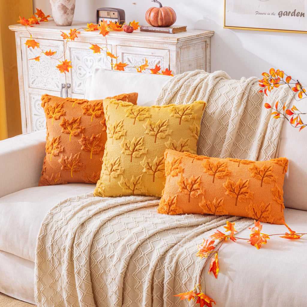 Maple Leaf Fall Rust Throw Pillow Covers 20x20 Inch Set of 2