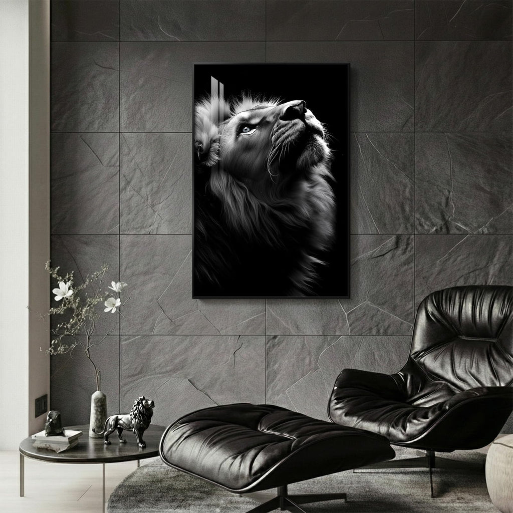 Framed Modern Black and Gray Lion Animal Wall Art, 1 Piece 24x36 In