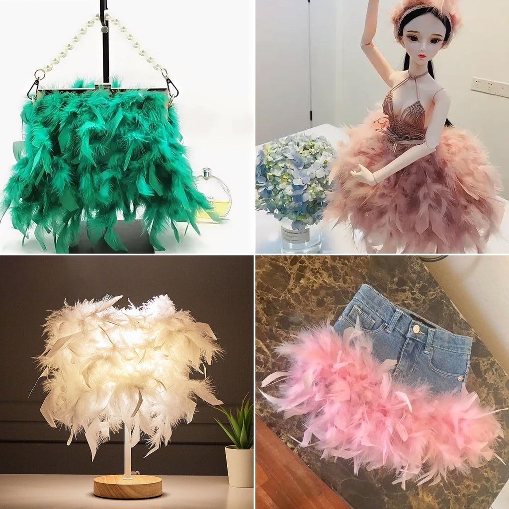 Green 4 Yards Turkey Feather Trim - 4~6in Fashion Dress Sewing - Natural Fluffy Feather Trim Fringe for Party