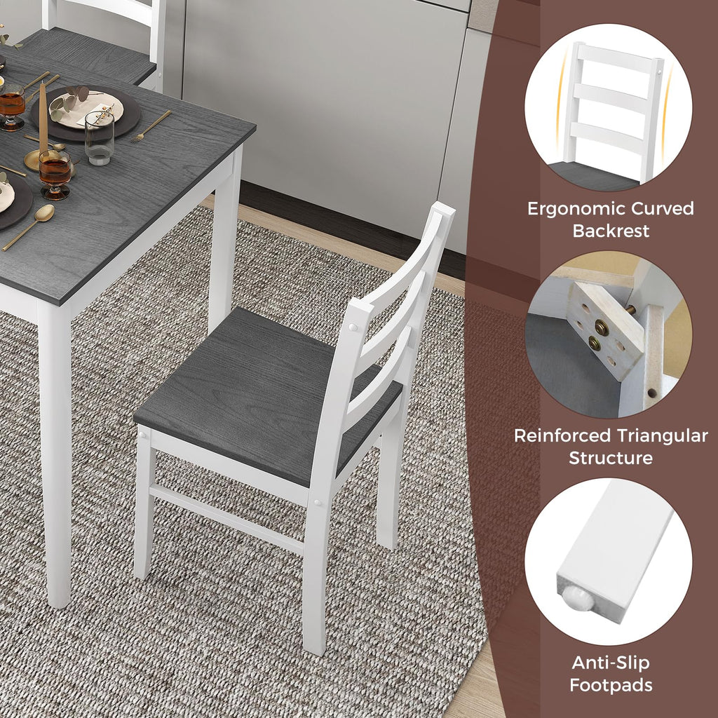 5 Piece Dining Table Set for 4, Farmhouse Kitchen Table and 4 Chairs with Rubber Wood Legs, Space-Saving Wooden