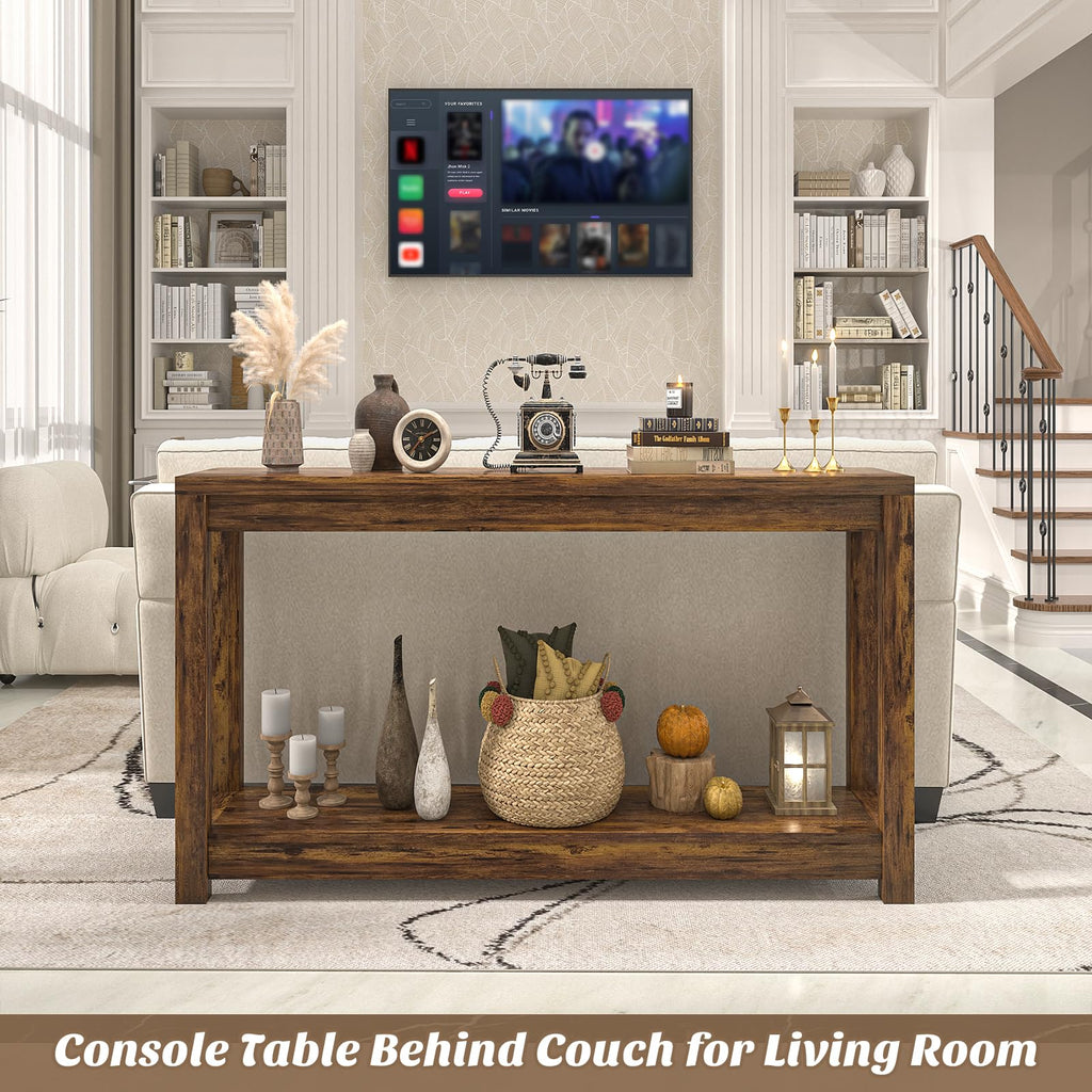 47" Farmhouse Wood Entryway Table Narrow Console Table with Storage Behind Couch Sofa Table with Shelves Entry Way